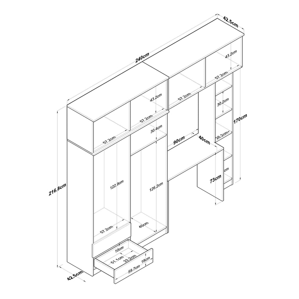 Armoire avec bureau et étagères intégrés Virro
